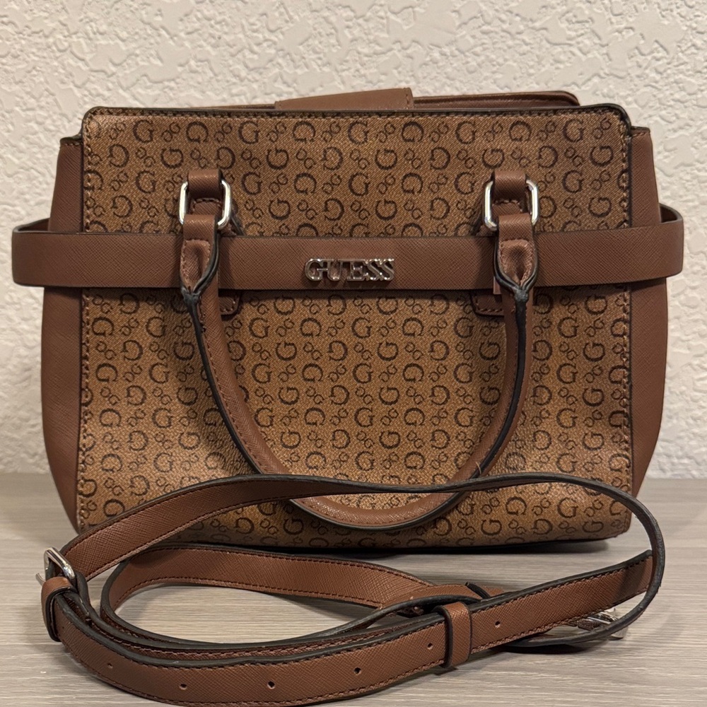 Guess Tan Logo Satchel Bag